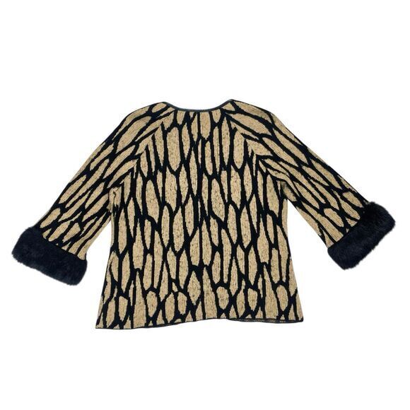 Chico's Jacket Womens 1 Beige Black Vintage Faux Fur Trimmed Zipper Chic Sweater - Picture 6 of 16